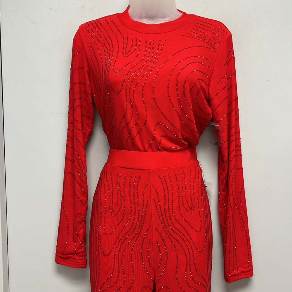 NWT Akira Sasha Embellished Mesh Long Sleeve Bodysuit/Pants Set Size Large - Picture 4 of 13
